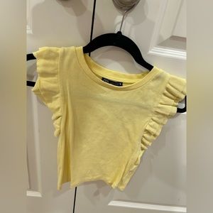 Zara yellow ribbed ruffle sleeve top